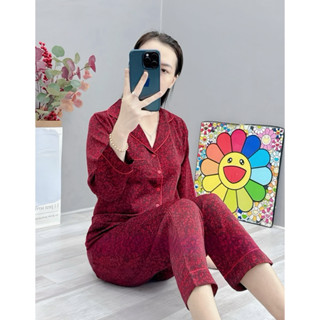 Đồ Bộ Pijama Tay Dài Quần Dài Ống Suông Vải Lụa Mango 