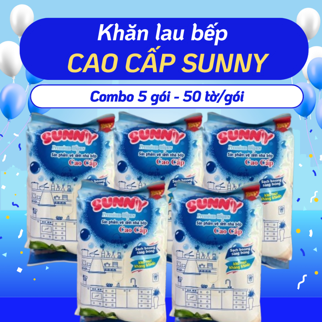 Combo 5 gói khăn lau bếp cao cấp SUNNY, sạch mọi vết dầu mỡ - 50 Tờ/Gói