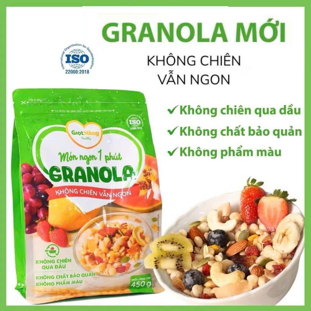 Granola GIỌT NẮNG mới, ngũ cốc ăn sáng ngon giòn, healthy lành mạnh từ hạt và trái cây, túi 450gr