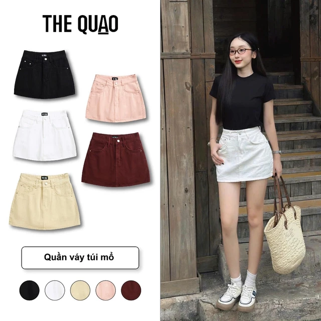 THE QUẠO - Chân Váy Nữ Lưng Cao Viền Túi Basic Dáng Chữ A Có Phối Quần R2705_454