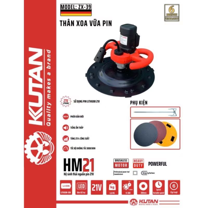 Máy xoa vữa dùng pin Kutan ZX-39 kèm phụ kiện