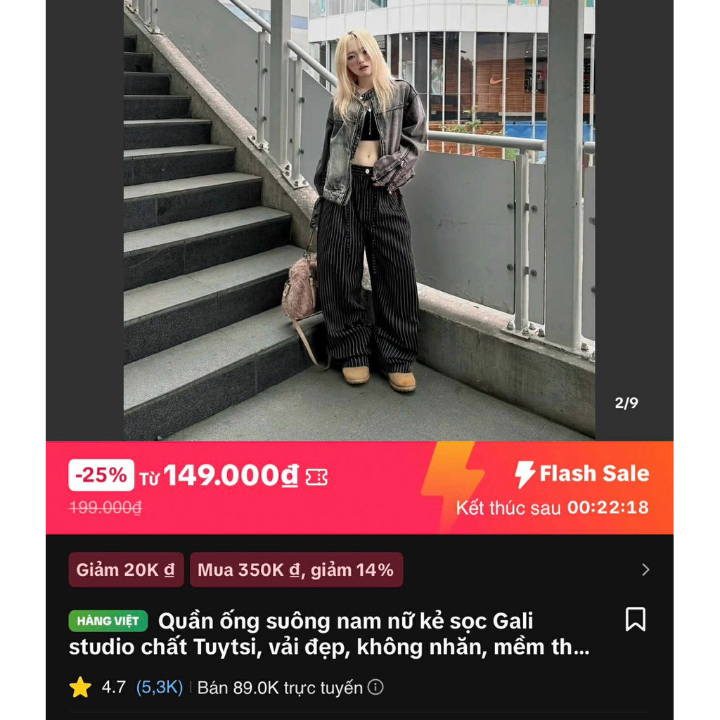 | Pass | Quần ống suông kẻ sọc Gali studio size L