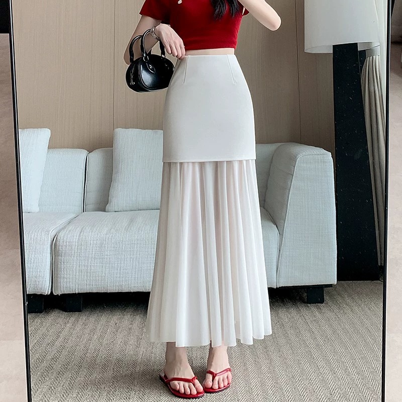 [ MONALIZA ] Chân Váy Dài Chân Váy Xoè Chân Váy Xếp Ly Hai Lớp Đen Trắng