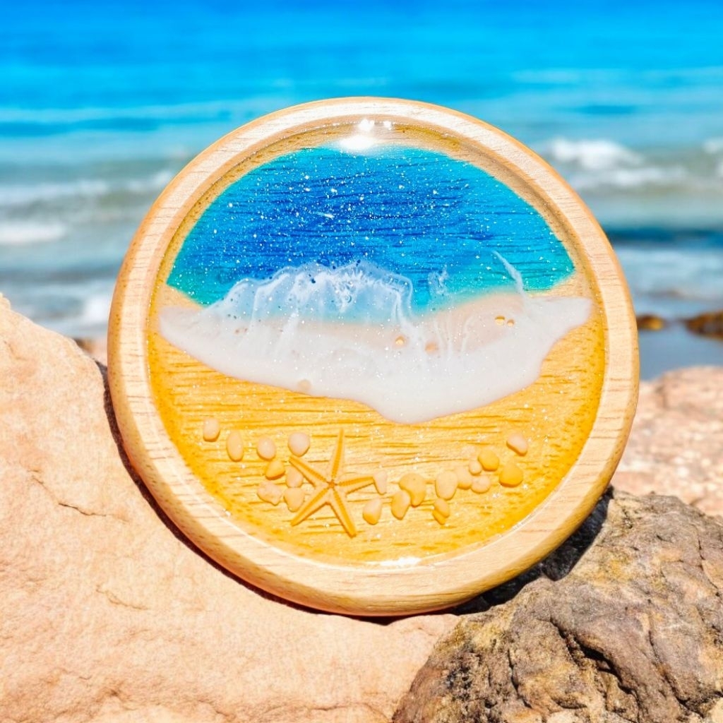 Lót ly sao biển thật (thêm tên theo yêu cầu ) handmade Epoxy resin Lilande