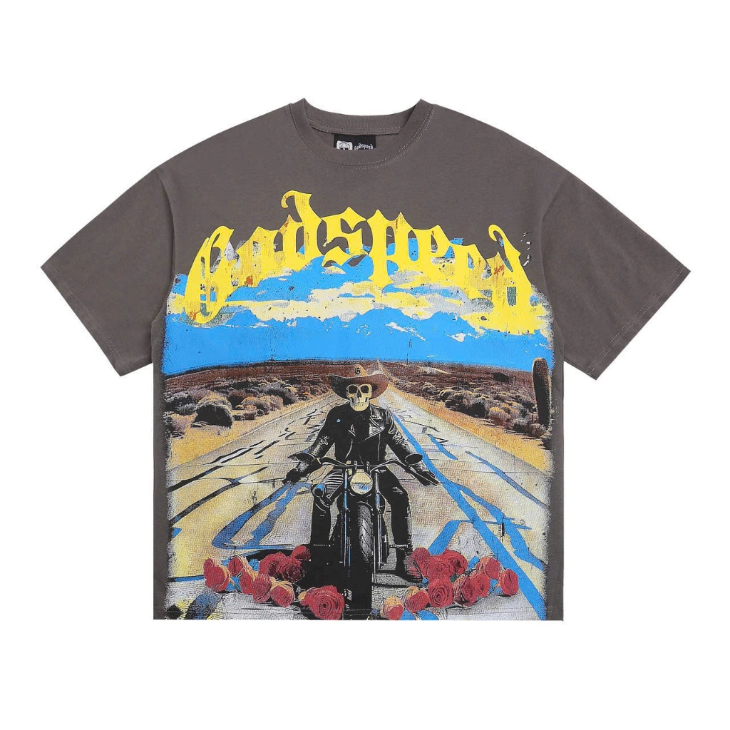 Áo thun unisex Godspeed form oversize in họa tiết biker vintage cotton dày