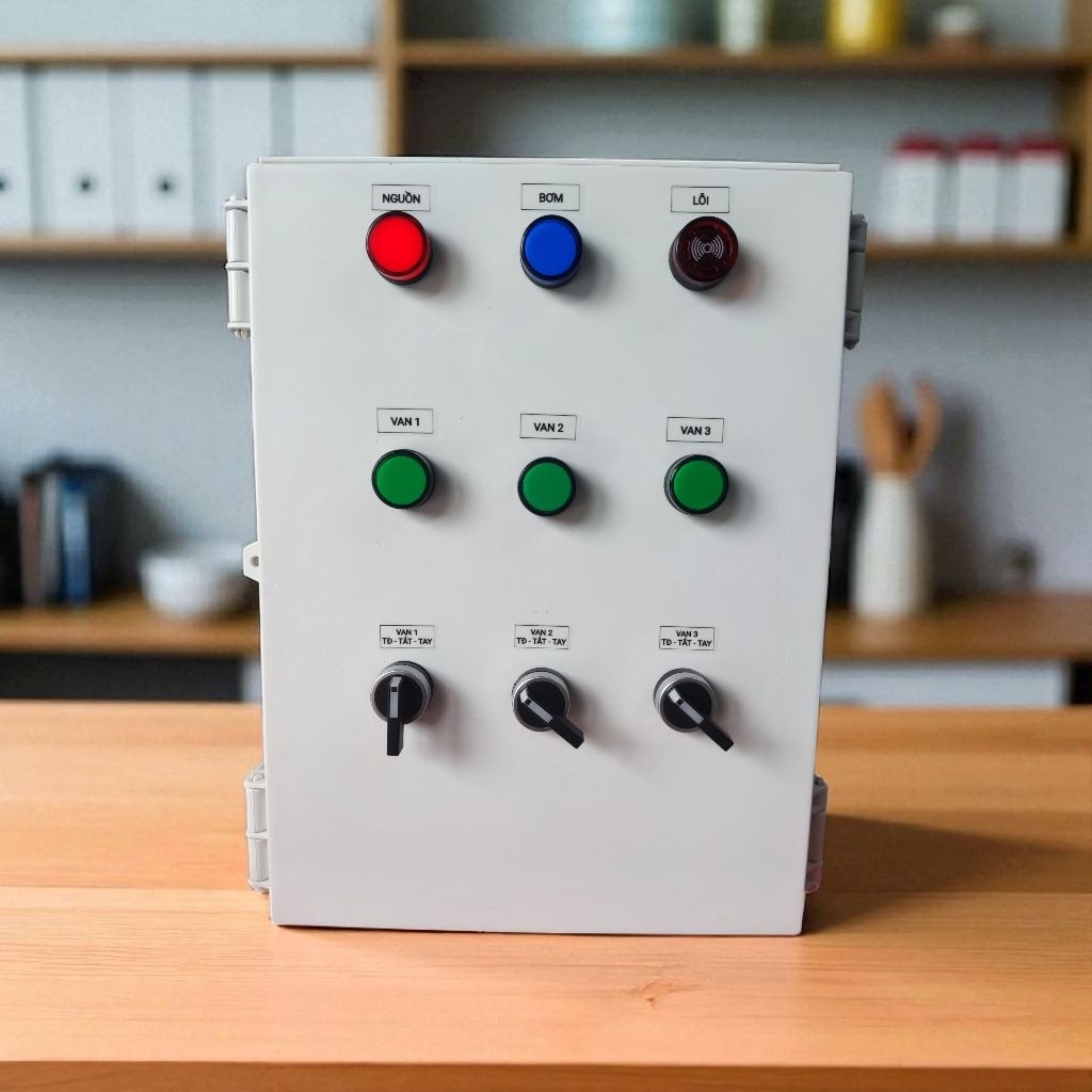 Tủ Điện Bơm Tưới Tự Động 1 Bơm 3 Van– Bật tắt Bằng Điện Thoại Qua Sim 4g, tự động tắt bơm và báo độn