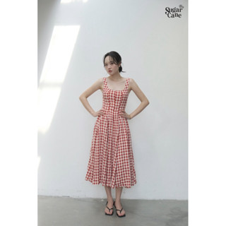 Cottage Rosé | Váy hai dây kẻ caro đỏ chun lưng dáng xoè by SugarCane