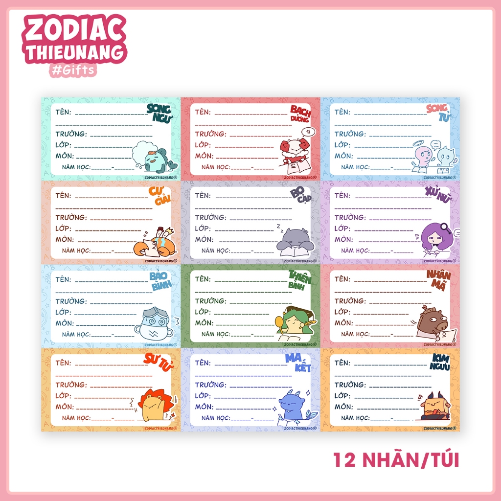 ZODIACTHIEUNANG Nhãn vở 12 cung hoàng đạo