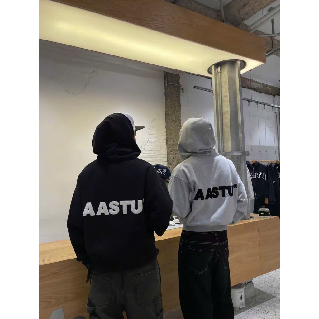 Áo hoodie zip nam nữ AASTU BASIC LOGO vải nỉ cao cấp siêu dày mùa đông, hình thêu xù siêu xịn