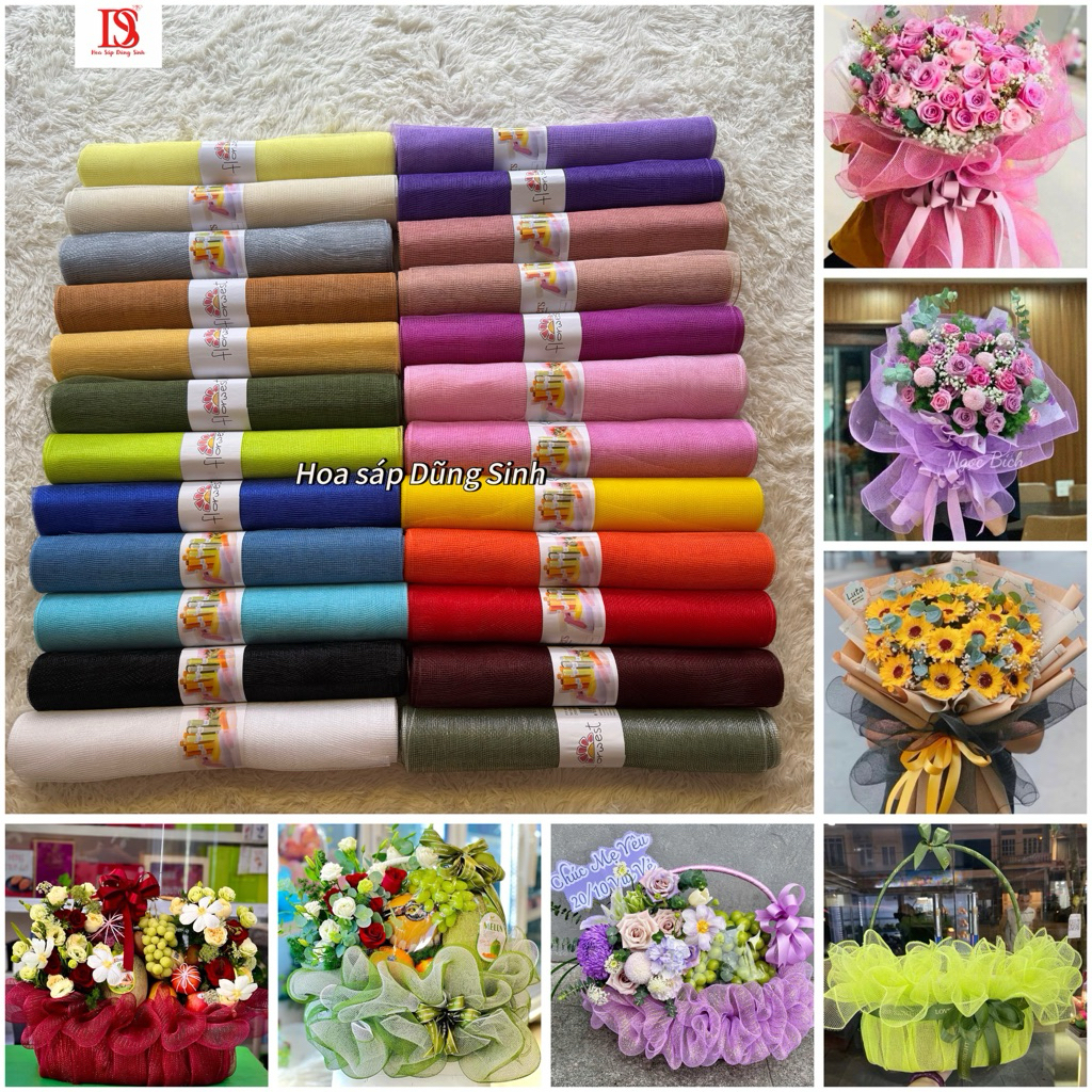 [ G572 ] ( 9,1m HÀNG CỨNG ) Cuộn lưới thô bó hoa, lưới cứng trơn bó hoa sáp, hoa giả, hoa tươi, làm giỏ hoa quả, giỏ quà