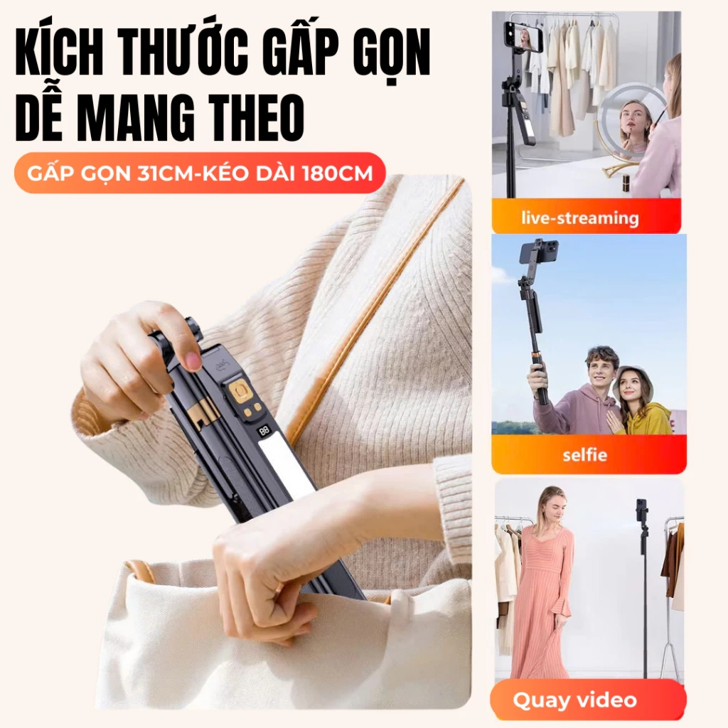 Gậy Chụp Ảnh 4 Chân Có Gimbal Ai Thông Minh 5.0, Tripod Điện Thoại Cao 1m8, Xoay 360, 3 Đèn Trợ Sáng | BigBuy360 - bigbuy360.vn