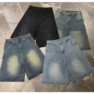 Quần short jeans baggy lửng " BLING ĐÁ " nam nữ ống rộng suông Quần Wide Leg FAFIC Nam Ống Rộng, Quần Jeans Short Sọt đù