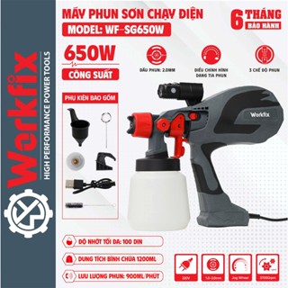 Máy phun sơn điện cầm tay WORKFIX WF-SG650W, Công suất 650w, Dung tích 1.200ml, Lưu lượng 900ml/p