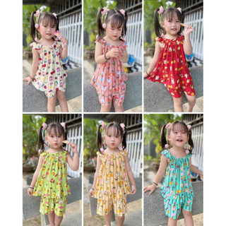  Đồ bộ mặc nhà bé gái chất vải THUN LẠNH có size từ 6 đến 35kg tay áo cánh tiên quần đùi 