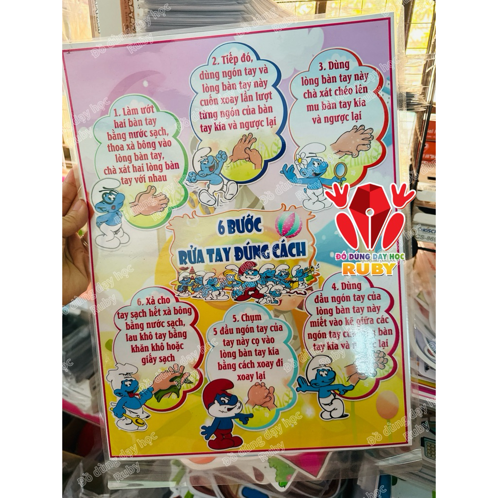 Decal 6 bước rửa tay đúng cách - Đồ dùng dạy học Ruby