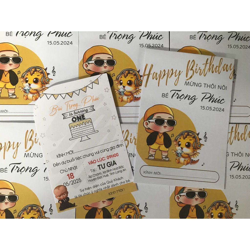 Thiệp sinh nhật thôi nôi cho bé. NHẬN IN TRÊN 50 THIỆP.