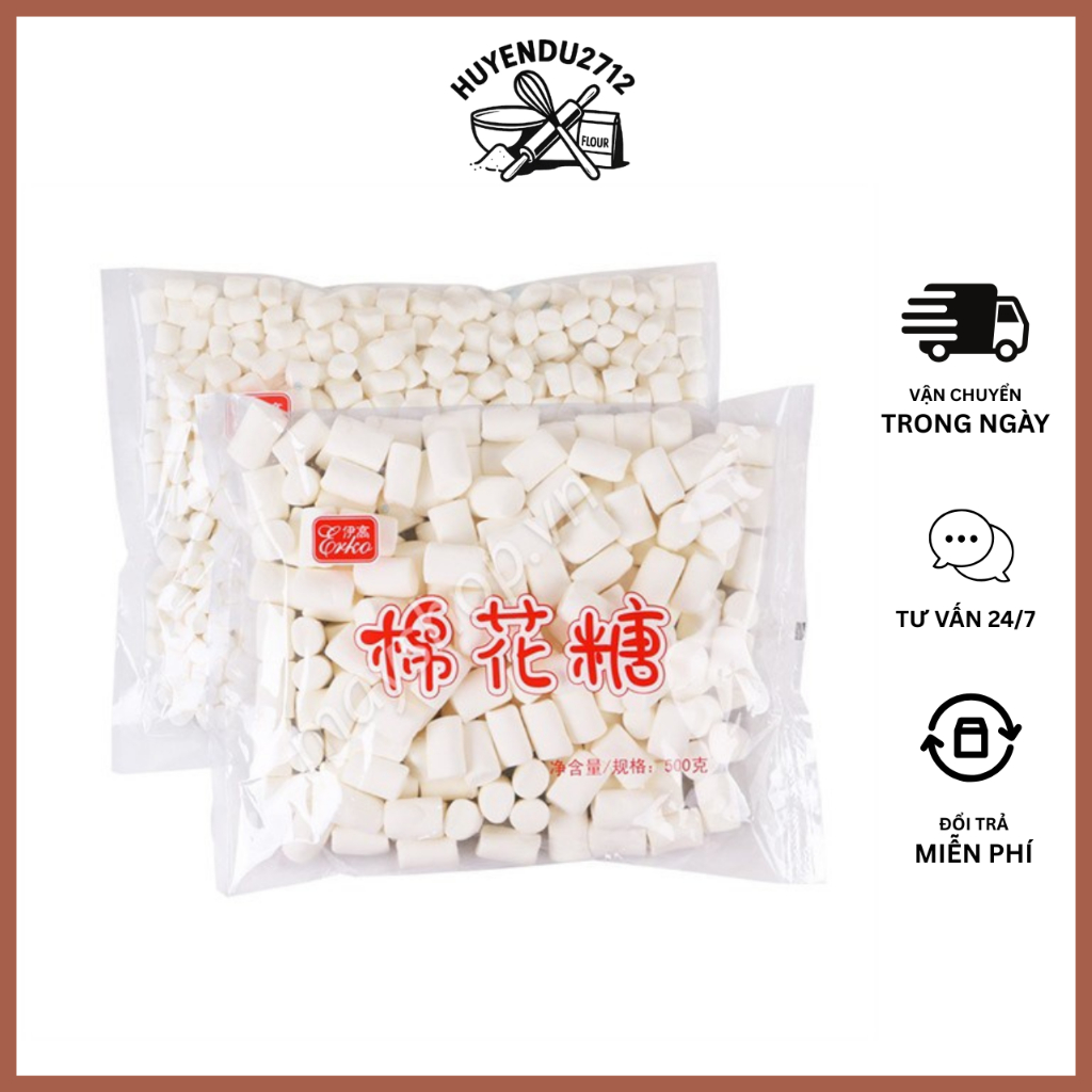  Kẹo marshmallow kẹo bấc trắng nougat trắng 100g 500g GIẢM NGỌT 40% 