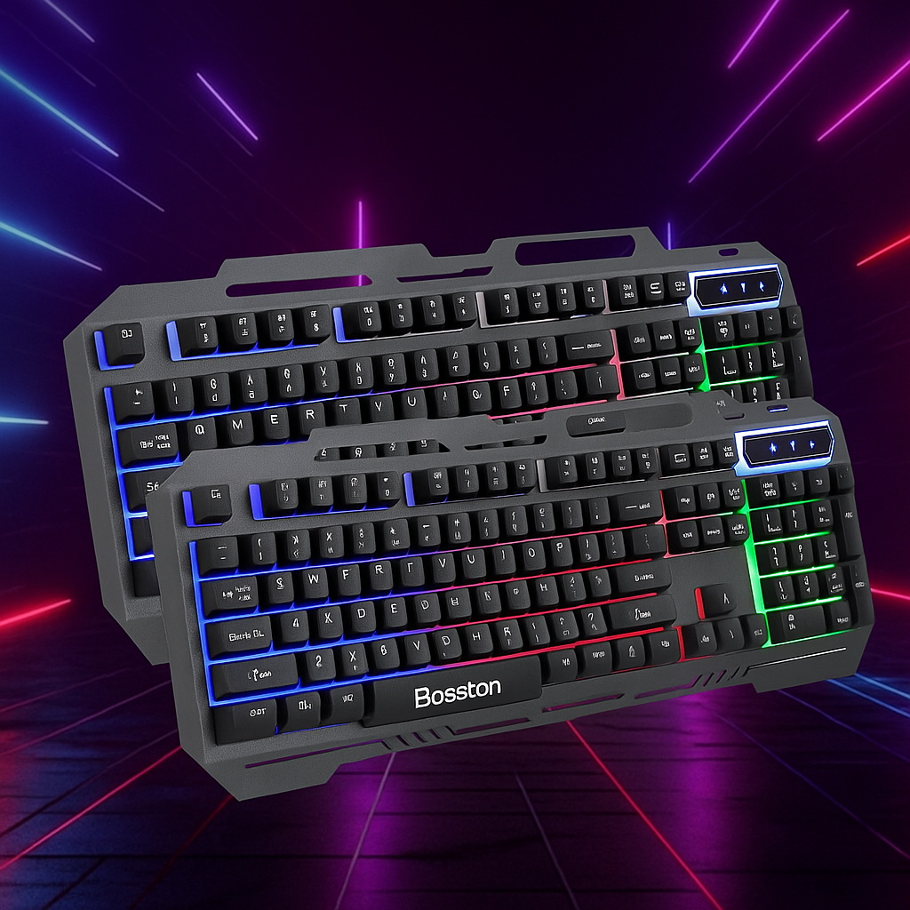 Combo 2 Bàn Phím Gaming Bosston K100 – Full Kim Loại, LED Rainbow, 104 Phím