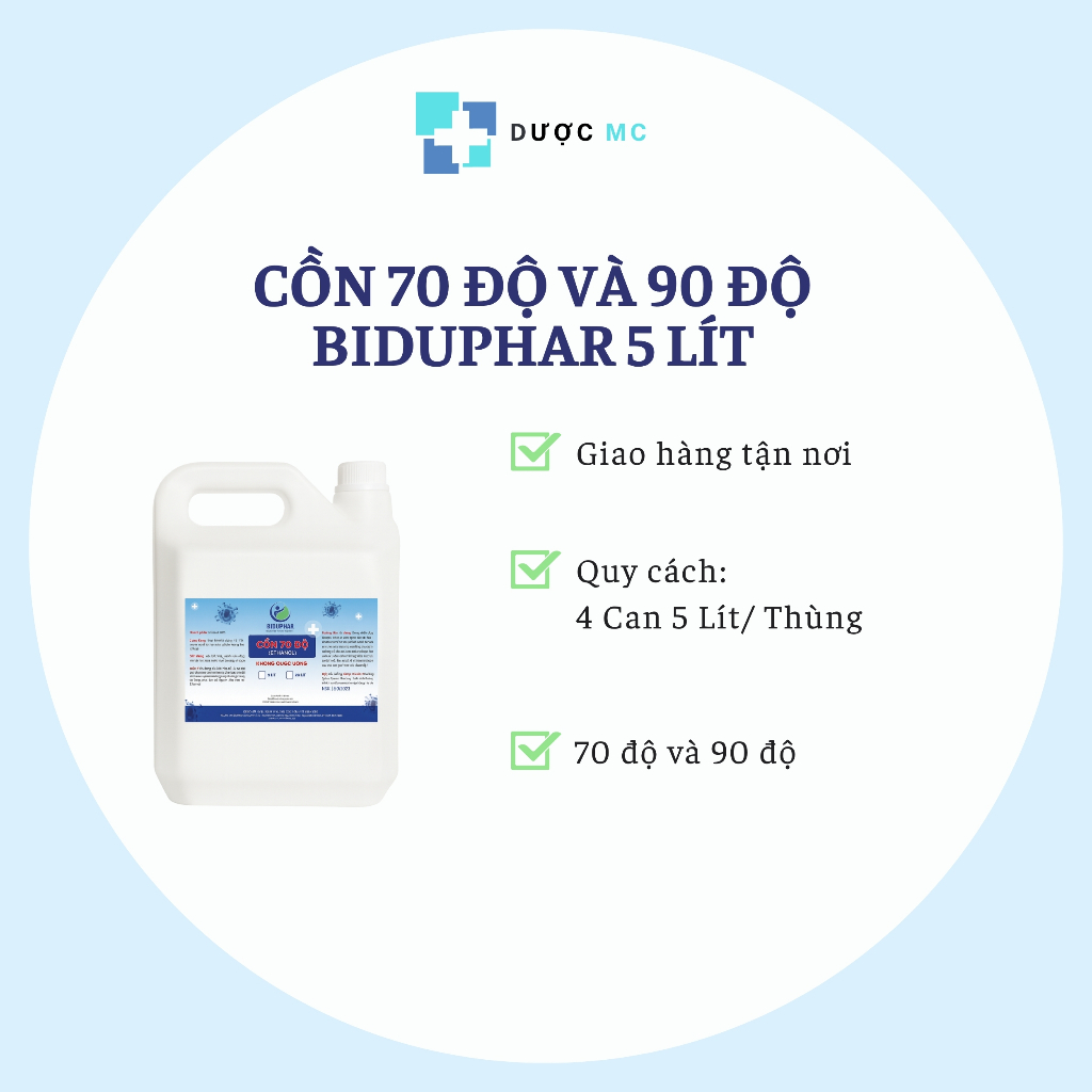 [SỈ THÙNG CAN 5 LÍT] Cồn 70 độ và 90 độ Biduphar 5 Lít