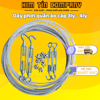 Nguyên bộ dây phơi quần áo với dây cáp bọc nhựa 3mm hay dây cáp bọc nhựa 4mm đi kèm tăng đơ và ốc siết cáp1