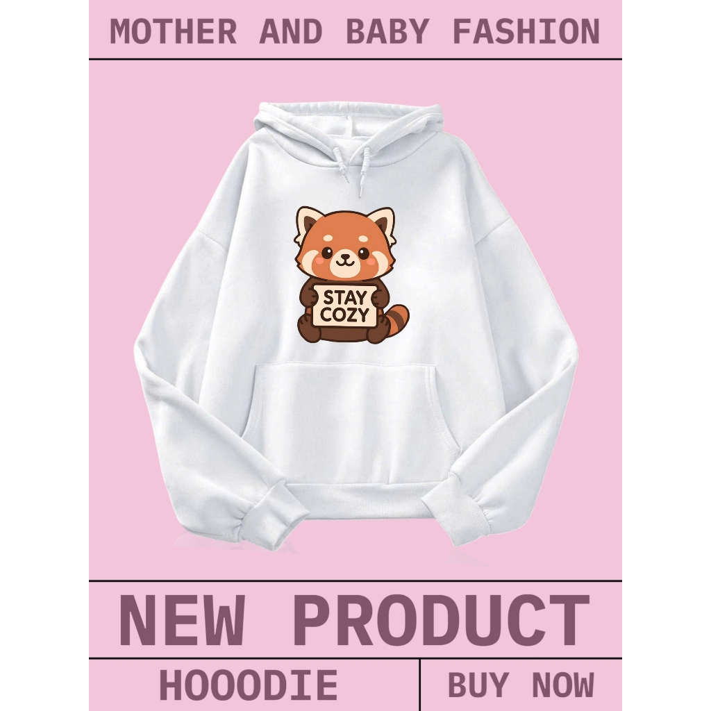 Áo Hoodie Nỉ Cotton Ấm Áp Mềm Mại Cho Bé – Hình Gấu Trúc Đỏ STAY COZY Dễ Thương (M 256)