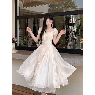 Đầm Tiểu Thư Dáng Dài Cố Vuông Tay Bồng Chất Tơ Hoa Phối Tơ Óng Mặc Dự Tiệc Sang Chảnh [TLV25] Thiên Lý Fashion