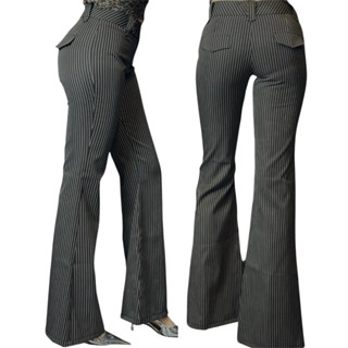  Quần tây loe cạp thấp cổ điển y2k style Unnie2019 Quần loe bát dáng ôm cạp thấp hoạ tiết sọc đứng tôn dáng - LOE 006 