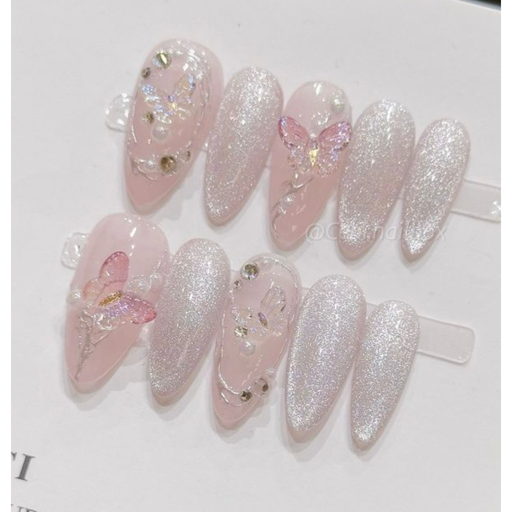 nail box mắt mèo hồng nơ bướm lấp lánh dễ thương đồng giá 99k
