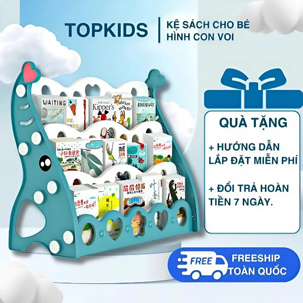 Kệ Sách Trẻ Em Hình Con Voi TOPKIDs Home, Chất Liệu Nhựa HPPE Thiết Kế Nhiều Tầng