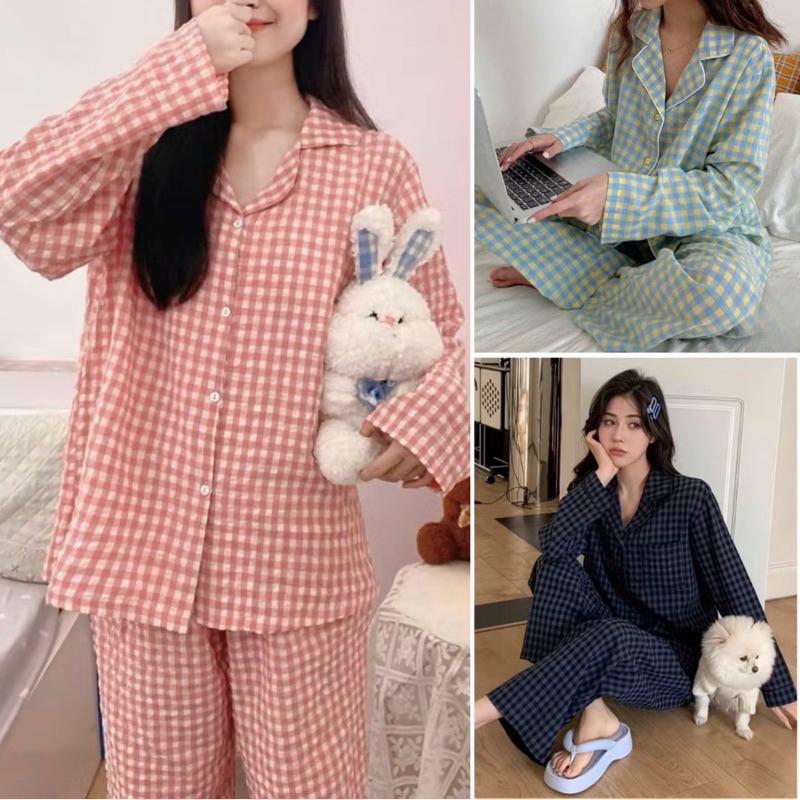 Bộ pijama Kẻ Tay Dài Bộ Ngủ Mặc Nhà A1