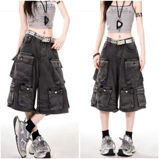 Jaystoree | Quần Shorts Jean JEMI túi hộp màu XÁM/XANH form Unisex 🖤 Quần ngố bò denim cargo ống rộng