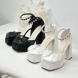 Giày cao gót _ĐẾ ĐÚP HAI TẦNG_MŨI VUÔNG  __PHỐI NƠ _ BÍT MŨI 12 PHÂN _ THIẾT K