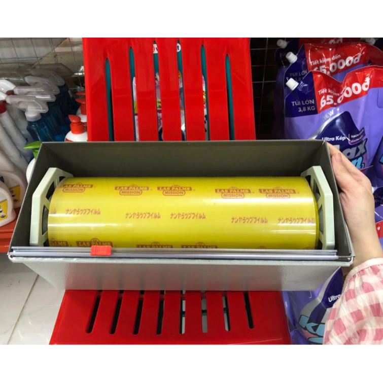 Vỏ hộp đựng màng bọc thực phẩm thép ko rỉ khổ 30cm, 45cm có đủ dao cắt bánh xe