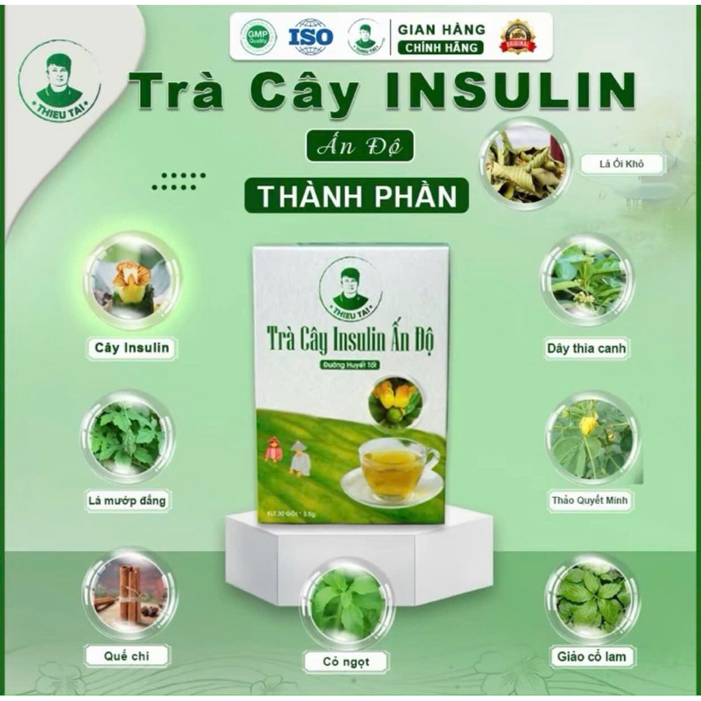1 HỘP Trà cây Insulin Ấn Độ THIỀU TÀI Trà thảo mộc nước trà tốt cho đường huyết 1 hộp/30 túi lọc