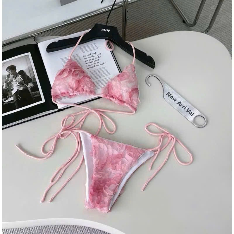 Bikini 2 mảnh hoa Hồng nổi phối ren (sẵn hàng - ship hoả tốc- che tên) | BigBuy360 - bigbuy360.vn