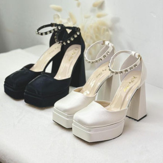 Giày cao gót _ĐẾ ĐÚP HAI TẦNG MŨI VUÔNG LỤA TRƠN _BÍT MŨI 12 PHÂN _ PY SHOP