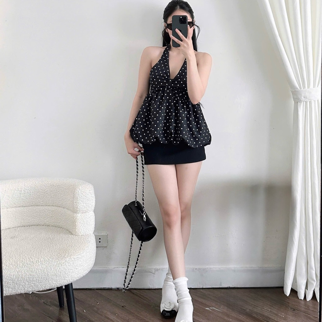 (Có Mút) Áo Yếm Chấm Bi Nhún Ngực Form Bí Xoè Lưng Chun co giãn | BigBuy360 - bigbuy360.vn