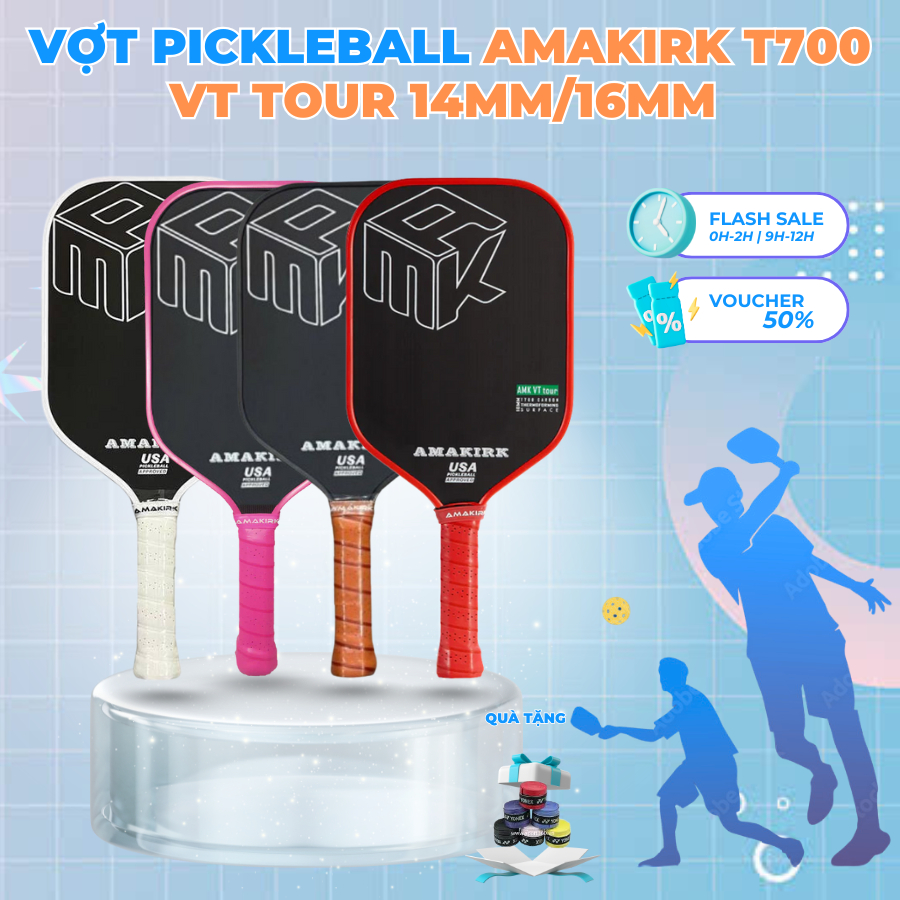 [CHÍNH HÃNG] Vợt Pickleball AMAKIRK T700 VT TOUR 14mm/16mm – Mặt Carbon T700 Nhám, Kiểm Soát Cao, Tạ