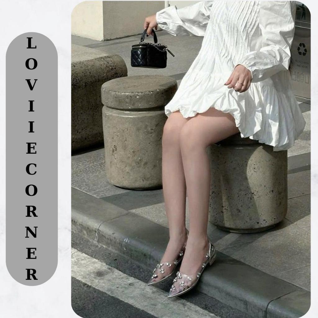 LOVIIECORNER - GIÀY CAO GÓT NỮ  MŨI NHỌN - GUỐC NỮ QUAI MICA ĐÍNH ĐÁ PHONG CÁCH SANG CHẢNH - B240803