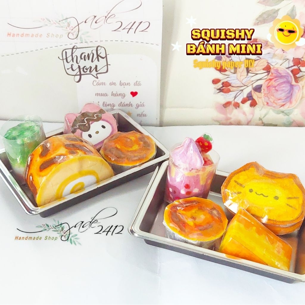 ĐỒ CHƠI SQUISHY GIẤY HANDMADE - SQUISHY BÁNH MATCHA DÂU DỄ THƯƠNG TRANG TRÍ NHÀ BÚP BÊ