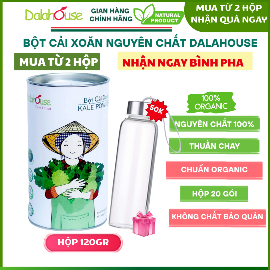 Bột Cải Xoăn Dalahouse - Cải Kale - Cải Kale Hữu Cơ Sấy Lạnh Dalahouse - Lon thiếc 120g/ 60g