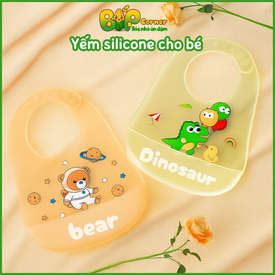 Yếm Ăn Dặm Silicone, Yếm Silicon Có Máng Hứng Cho Bé Ăn Dặm