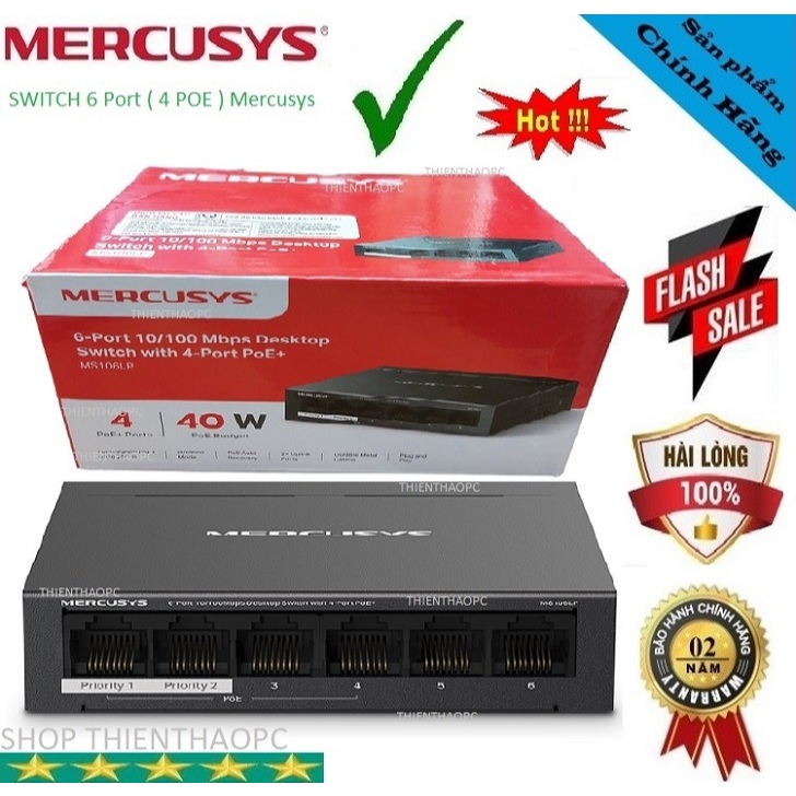 Bộ Chia Mạng Cấp Nguồn POE Mercusys MS106LP 6-Port 10/100Mbps Switch with 4-Port PoE+ Long-Range up 