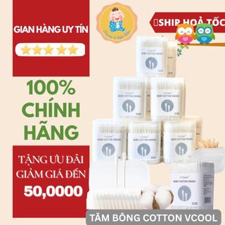 Combo 3 hộp tăm bông Vcool 200 que 2 Đầu Dẹt Và Tròn Tiện Lợi Bông Giấy Mềm Mại