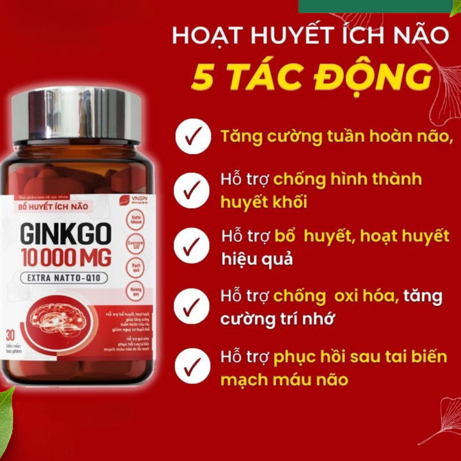 Bổ huyết ích não GINKGO 10000 MG EXTRA NATTO Q10 - Tăng cường trí nhớ, giảm hoa mắt chóng mặt, dự ph