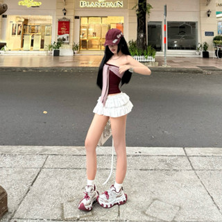    RUBY CHEER   Set áo tube phối sọc ôm body mặc nhiều kiểu - Chân váy voan ngắn xoè tôn dáng 2 tầng | BY DANEJI 