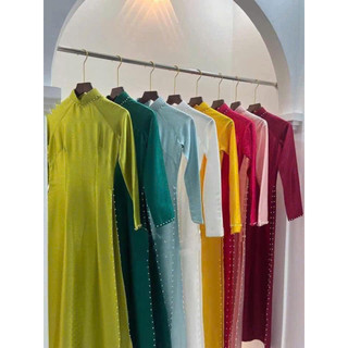[Lụa Vân Gỗ Đủ Màu] ÁO DÀI LỤA VÂN GỖ ĐỦ TONE MÀU ĐÍNH CƯỜM CỔ ÁO VÀ TÀ SANG TRỌNG TRẺ TRUNG - AD13