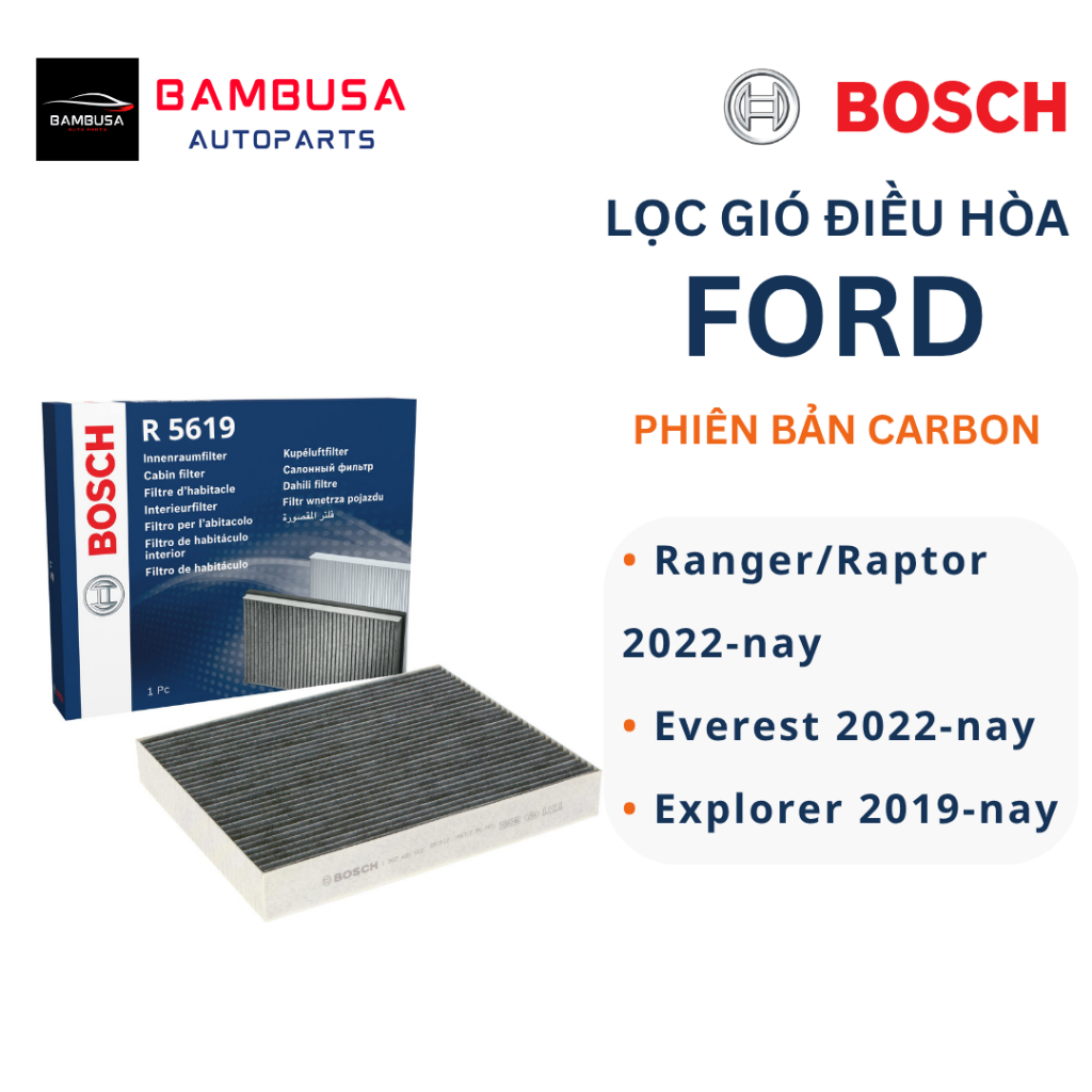 Lọc gió điều hòa than hoạt tính BOSCH R5619 cho Ford Ranger, Everest, Explorer