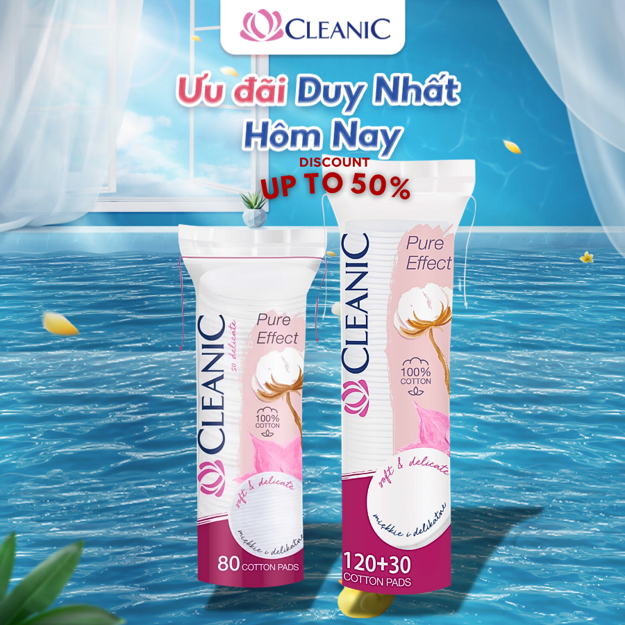 Bông Tẩy Trang CLEANIC 100% Cotton Tự Nhiên Soft And Comfort Cotton Pads