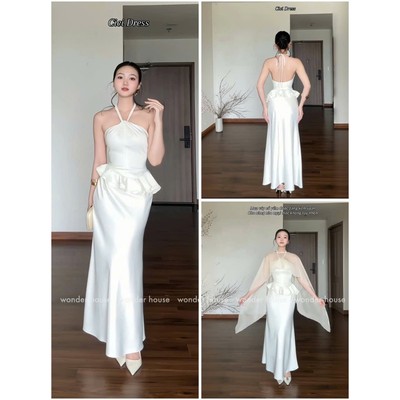 Cici Dress Wonderhouse Đầm thiết kế cổ yếm chất lụa sang trong kèm khăn choàng , phù hợp cho các buổi tiệc